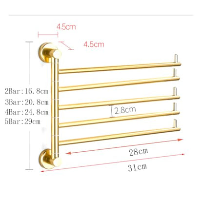 ZHOUXIAO Gold Swing Out Towel Bar Holder/Swivel Multiple Towel Rack for Bathroom or Kitchen, Metal Towel Bar Folding Arm Swivel Hanger Bathroom Storage Organizer Wall Mounted gold-2Bar