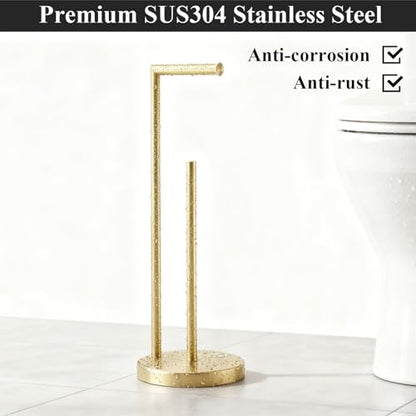 Toilet Paper Roll Holder Stand, NEWRAIN Bathroom Free Standing Toilet Tissue Paper Roll Holder Stand with Reserve Function,Brushed Gold - color: Brushed Gold
