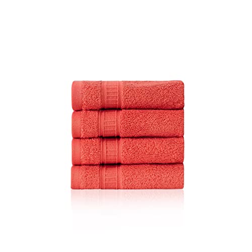 4 Piece 13” × 13” Soft Turkish Cotton Washcloths for Bathroom, Kitchen, Hotel, Spa, Gym & College Dorm | Absorbent and Super Soft Washcloth Set for Body & Face, Baby and Adults - Coral - color: Coral, size: Washcloth Set - 4 pack