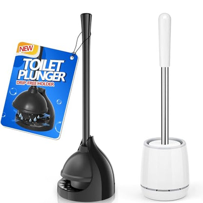 Toilet Brush and Toilet Plunger with Holder, Heavy Duty Plunger with Unique Holder, Plungers for Bathroom with Holder, Toilet Plunger and Toilet Brush and Holder