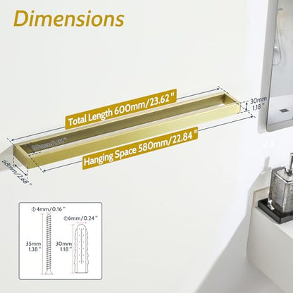 Sayayo Brushed Gold Towel Bar for Bathroom, 24 Inch Hand Towel Holder Wall Mount Square Towel Ring SUS304 Stainless Steel Towel Rack - color: Gold, size: 24 INCH