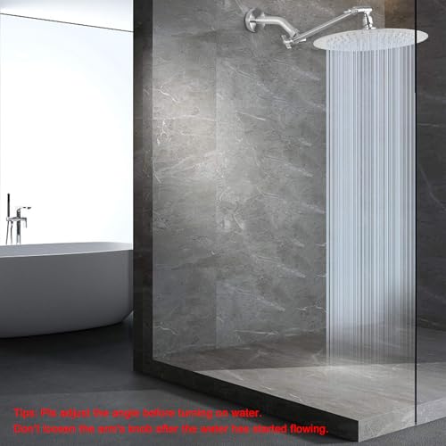 NearMoon Rain Shower Head with 11'' Adjustable Arm, High Pressure Stainless Steel Rainfall Shower, Ultra-Thin Design - Pressure Boosting (8 Inch, Nickel) - color: Nickel, size: 8 Inch