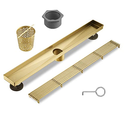 Linear Shower Drain 24 Inch, Brushed Gold 304 Stainless Steel Rectangular Shower Drain, 51L/Min Fast Drainage Floor Linear Drain, US Standard CUPC Certified, Zirconium Gold, SD-108-24ZG - color: Zirconium Gold, size: 24 Inch