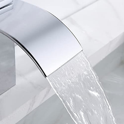 sumerain Waterfall 8 Inch Widespread Bathroom Sink Faucet 3 Hole Chrome Finish - color: Chrome