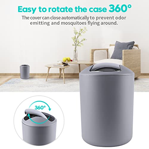Compact 6-Piece Grey Plastic Bathroom Accessories Set with Small Trash Can, Soap Dispenser, Toothbrush Holder, Cup, Soap Dish, Toilet Brush for Guest Bathroom Dorm Apartment - color: Grey