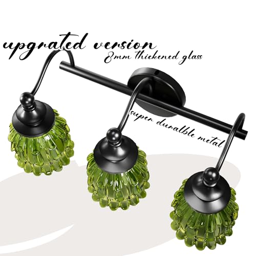3-Light Bathroom Vanity Light Fixture Wall Mounted Mirror Front Lamp | with Water-Lily Shaped Green Crystal Glass Shade, Modern Black Antique Finish Lamp for Mirror Kitchen Living Room Hallway - size: 3-Light (Water-Lily Shaped)