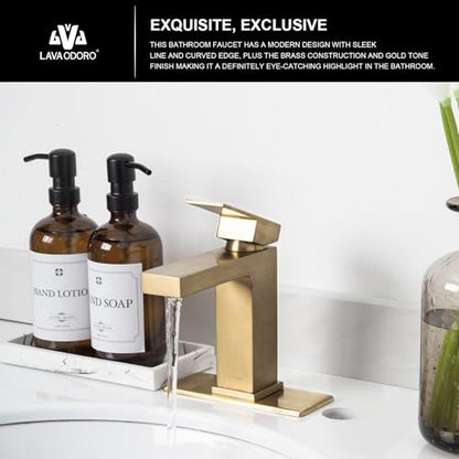 Bronze Gold Bathroom Faucet Single Hole, Gold Single Handle Bathroom Sink Faucet with Drain Assembly, Deck Plate Included, BF307-BB - color: Brushed Bronze