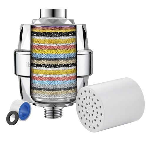 Ibergrif 20-Stage Shower Filter with Hard Water Softening + Chlorine Removal (6-Month Cartridge, Universal Fit), High Output Shower Head Filter Improves Skin & Hair, Reduces Dry Itchy Skin & Dandruff