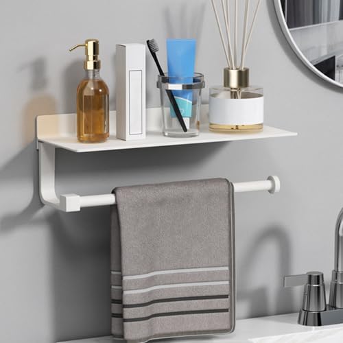 White Paper Towel Holder with Shelf Wall Mount, Adhesive Hand Towel Holder for Bathroom, Kitchen Towel Holder - color: White