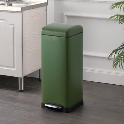 happimess Betty 8 Gal Step Trash Can Soft-Close Lid, Pine Green | Removable Liner, Semi-Rectangular, Steel Pedal, Iron Powder Coated, 27" Height, Non-Skid Base - color: Pine Green