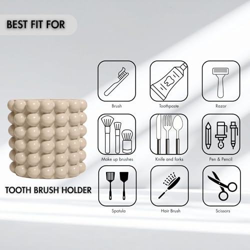 Better Trends 2-Piece Bathroom Accessory Set 400mL Refillable Soap Dispenser with Rustproof Pump 2-Slot Toothbrush for Vanity, Sink & Countertop Organization Sand Nova Collection - color: Sand