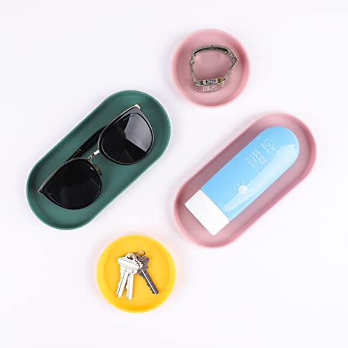Blue Ginkgo Mini Silicone Trays – Set of 6 Easy-Clean Organizers for Bathroom, Kitchen, Desk, Vanity, and Cosmetics (Green, Yellow, Pink) - color: Green