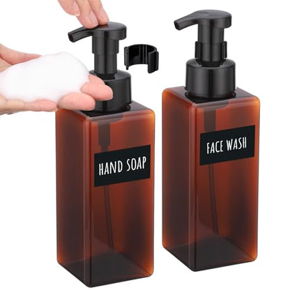 Segbeauty 22oz Amber Bottle Set with Foaming Pump, 2pcs Empty Bathroom Hand Soap Dispenser with Labels, 650ml Amber Refillable Foam Pump Bottle Container for Liquids Shampoo Body Wash Facial Cleanser - color: Amber, style: 2pcs 22oz