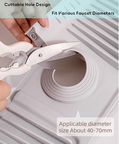 Kitchen Sink Splash Guard, 6°slope sink splash guard behind faucet, Faucet Mat Splash Catcher, Longer Silicone Sink Mat, Mat Protectors for Kitchen Sink (Grey, 24 inch)