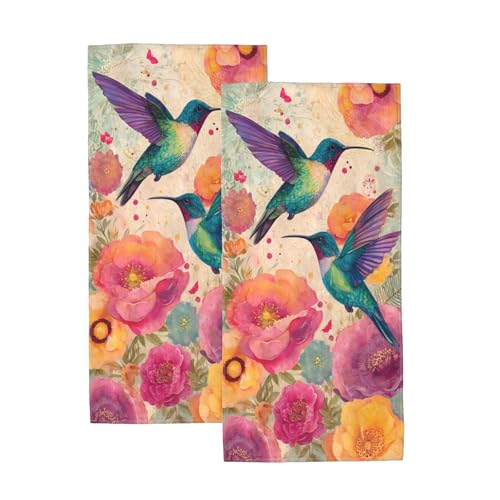 Hummingbird Flower Hand Towels Set of 2,Watercolor Floral Hummingbird Decorative Bathroom Towels,Soft Microfiber Absorbent Quick Dry Bath Towels for Kitchen Spa Farmhouse Gifts 14.5x28 Inch - color: Watercolor Floral Hummingbird