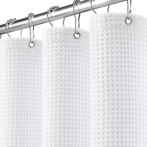 Stall Waffle Weave Shower Curtain Heavyweight Cotton Fabric White 36Wx72L | Soft Cotton Cloth,3D Square Truely Waffle,Washable, Hotel Luxury Spa, Shower Curtains for Narrow Bathroom 12 Plastic Hooks - color: White, size: Small Stall 36"W x 72"L