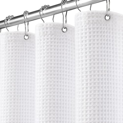 Stall Waffle Weave Shower Curtain Heavyweight Cotton Fabric White 36Wx72L | Soft Cotton Cloth,3D Square Truely Waffle,Washable, Hotel Luxury Spa, Shower Curtains for Narrow Bathroom 12 Plastic Hooks - color: White, size: Small Stall 36"W x 72"L