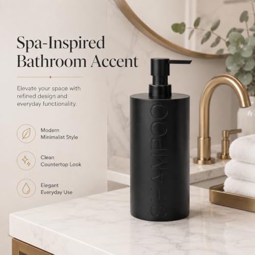 Matte Black Shampoo Dispenser Modern Refillable Pump Bottle with Embossed Text, Durable Resin Construction for Bathroom and Kitchen - color: Shampoo Black
