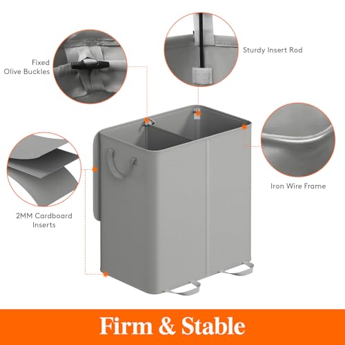 Lifewit Double Laundry Hamper with Lid and Removable Laundry Bags, Large Collapsible 2 Dividers Dirty Clothes Basket with Handles for Bedroom Laundry Room Closet Bathroom College, 136L Silver Gray - color: Silver Gray, size: 136L