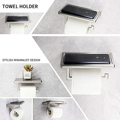 Toilet Paper Holder for Bathroom Solid ZINC Alloy Material and Superior Hotel Style Tissue Roll Holder with Cell Phone Storage Nickel Finish D500091BN - color: Brushed Nickel