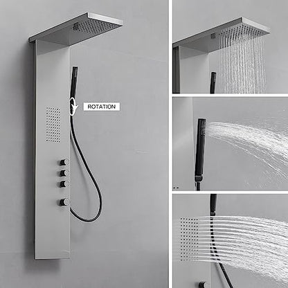 BWE Stainless Steel Shower Panel Tower System 3 IN 1 Brushed Nickel | Shower Panel - Rainfall Shower Head and Handheld with Massage Body Jets - Wall Mount - color: Brushed Nickel