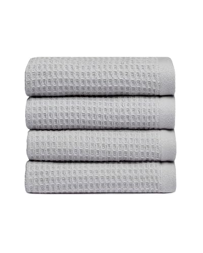 Cozy Earth Waffle Washcloths, Mini Textured Waffle Weave Pattern | 60% Cotton 40% Viscose from Bamboo Washcloths 13 x 13 Inches, Soft and Absorbent Terry, 4 Pack - color: Harbor Mist, size: Washcloth