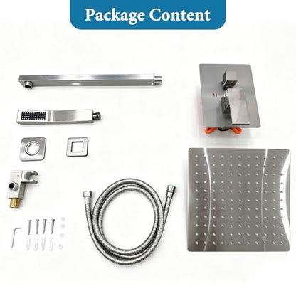 Brushed Nickel Square Rainfall Shower Head Set with Handheld, 10" | 10 Inch Square Head, With Shower Valve, Rustproof Brushed Nickel, High Pressure Raindrop - color: Brushed Nickel, style: 2 Setting-10in