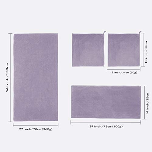 Xinrjojo 4 Piece Microfiber Fade Resistant Towel Set, Machine Washable, Super Soft Absorbent and Luxury Hotel Spa Towels, Quick-Dry Towel Gift Sets- Lavender Purple - color: Lavender Purple