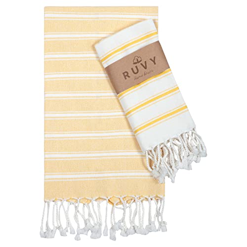 Ruvy Home Basics Turkish Hand Towels for Bathroom Set of 2 | 18"x40", Cotton | Decorative Towel for Bathroom, Kitchen, Dishcloth, Tea, Yoga, Face, Gym - Yellow - color: Yellow, size: Chic - 2 Pack