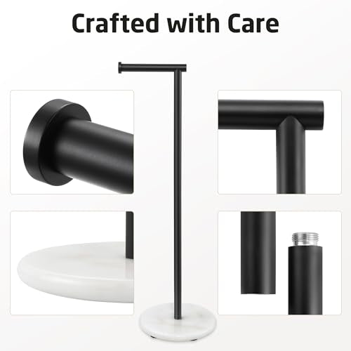KES Black Toilet Paper Holder Freestanding 26" with Marble Base | 304 Stainless Steel, No-Drill 1-Minute Assembly, Anti-Slip Cushion Pads, Modern Design For Bathroom, Hotel Use - color: White Marble & Black Bar, size: 26"H