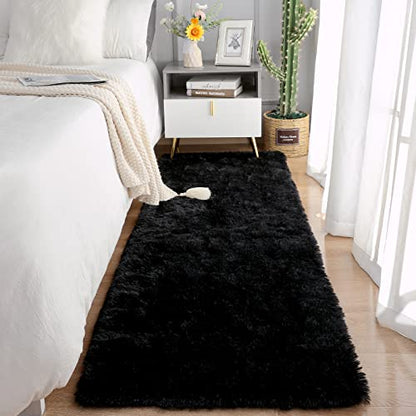 Chicrug Soft 2x10 Runner Rug for Bedroom Living Room Plush Fluffy Rug, Shag Furry Hallway Runner Carpet Rug Non Shedding for Nursery Children Kids Girls Room Home Decorative, Black | Shag Furry Hallway Runner Carpet Rug Non Shedding for Nursery Children K