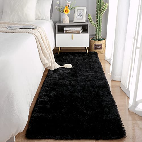 Chicrug Soft 2x10 Runner Rug for Bedroom Living Room Plush Fluffy Rug, Shag Furry Hallway Runner Carpet Rug Non Shedding for Nursery Children Kids Girls Room Home Decorative, Black | Shag Furry Hallway Runner Carpet Rug Non Shedding for Nursery Children K