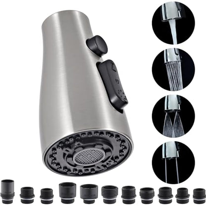 Kitchen Faucet Head Replacement 4 Modes, Pull Down Faucet Sprayer Head Nozzle Kitchen Sink Faucet Head with 11 Adapters (Nickel) - color: Nickel
