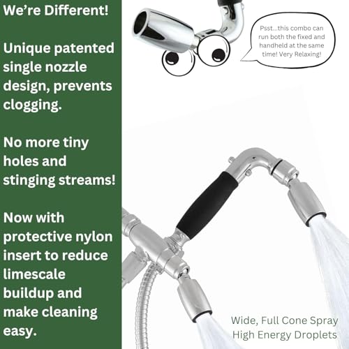 High Sierra® - Solid Lead-Free Metal 4-Way Combo CLASSIC™ Fixed and Handheld Shower Head with Hose. Run Separately or Both at Full Flow - 1.25 GPM per Shower Head - Oil Rubbed Bronze Finish - color: Oil Rubbed Bronze, size: 1.25 GPM