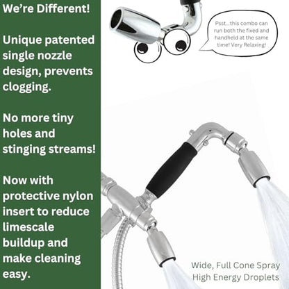 High Sierra® - Solid Lead-Free Metal 4-Way Combo CLASSIC™ Fixed and Handheld Shower Head with Hose. Run Separately or Both at Full Flow - 1.25 GPM per Shower Head - Oil Rubbed Bronze Finish - color: Oil Rubbed Bronze, size: 1.25 GPM