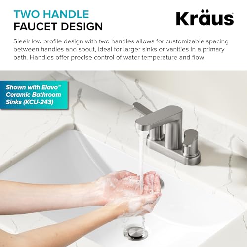 KRAUS Indy Centerset Bathroom Faucet in Spot-Free Brushed Nickel with 2 Handles, Pop Up Drain and Supply Lines, FUS-14102SFBN - color: Spot Free Brushed Nickel, style: Centerset