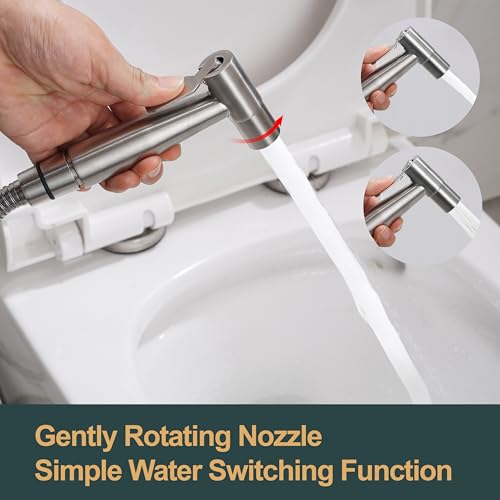 Brushed Nickel Bidet Sprayer Head, Premium Stainless Steel Handheld Shattaf Jet Spray Attachment for Toilet, Multi Purpose Baby Cloth Diaper Sprayer with Adjustable Water Pressure, 1 Pack