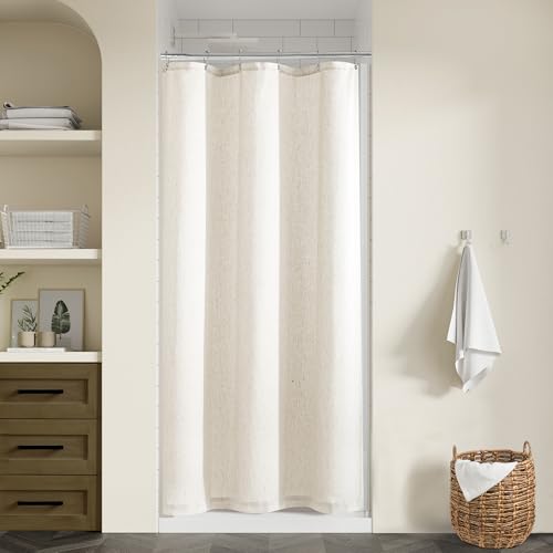 Cream Linen Shower Curtain for Bathroom Water Repellent 36x72 Inch | Small Stall Shower Curtains, Natural Ivory, Boho, 36 x 72 Inches, Cloth Fabric, Half Narrow RV Drapes for Bathtub Bath - color: Natural, size: 36"W x 72"L (Pack of 1)