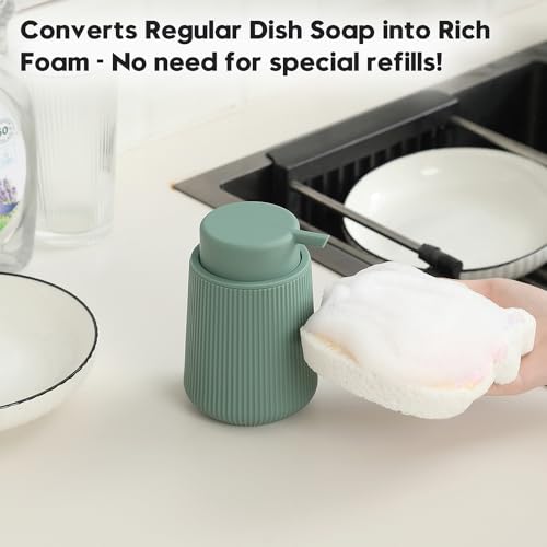 YAUKPH Striped Foaming Hand Soap Dispenser Sage Green | with Leak-Proof Pump for Bathroom and Kitchen Countertop 11oz - color: Sage Green, size: Foaming Dispenser