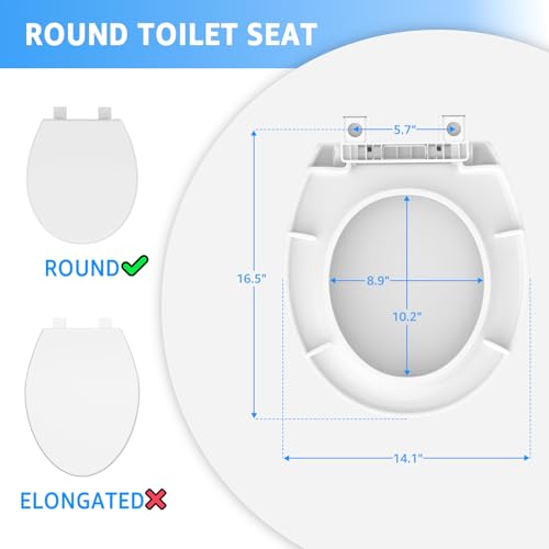 Huttdmel Toilet Seat Round 16.5 Inch & Quick Release - Quick Connect, Standard Toilet Lid Soft Close, PP Material Safe & Easy Clean and Install, Sturdy Accessories Never Loosen, White Plastic - color: White, size: Round 16.5inch & Quick-Release