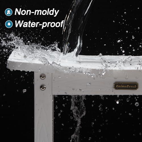 KaimuBench HDPS Curved Shower Bench Waterproof Bath Stool with Storage | Poly Shower Stool for Shaving Legs, Handles & Shower Head Holder, Adjustable Feet for Inside Shower, Non-Slip, Anti-Rotting - color: White