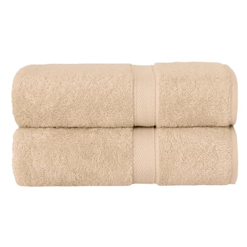 Supreme Terry 2-Piece Bath Towel Set, Hotel & Spa Quality, Plush and Absorbent 100% Turkish Cotton Towels, Quick Dry-Beige - color: Beige, size: Bath Towel Set
