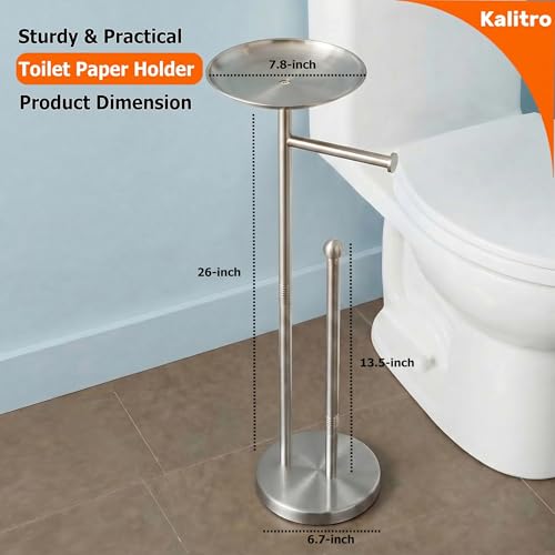 Kalitro Toilet Paper Holder Freestanding with Big Shelf, 4 Rolls Reserve Paper Holder Stand, Modern Paper Roll Holder with Storage Space for Phones (Brushed Nickel) - color: Brushed Nickel