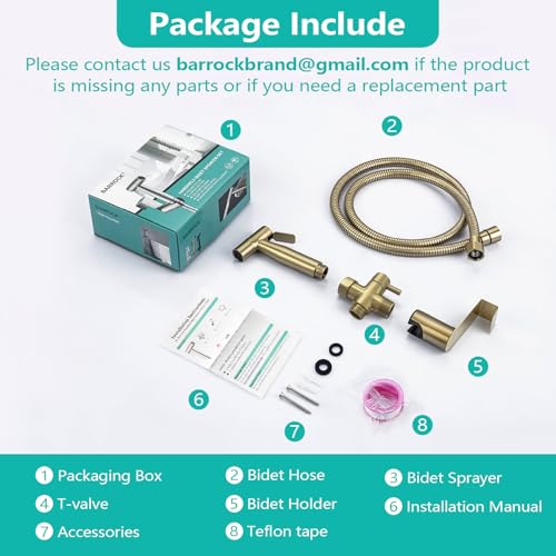BARROCK Bidet Sprayer for Toilet, Handheld Jet Spray for Existing Toilets with Bidet Hose, Adjustable Water Pressure Muslim Shower, Stainless Steel Cloth Diaper/Feminine Wash Sprayer Brushed Gold - color: Brushed Gold