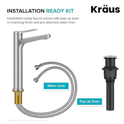 KRAUS Indy Bathroom Faucet for Vessel Sink in Spot-Free Brushed Nickel with Single Handle, Pop Up Drain and Supply Lines, KVF-1410SFBN - color: Spot Free Brushed Nickel, style: Vessel