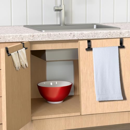 2 Pack Black 9 Inch Towel Holder for Kitchen Bathroom | Stainless Steel, Hand Towel Rack, Over Cabinet Door, For Kitchen Bathroom - color: Black