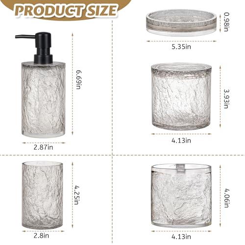 RQYIXI Resin 5-Piece Bath Accessories Set, Silver Crackle, Cotton Swab Jar | bathroom accessories set clear resin silver ice crackle texture shatterproof unbreakable modern countertop organization - size: 5pcs