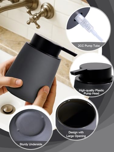INGOFIN Ceramic Soap Dispenser for Kitchen and Bathroom - Refillable Liquid Hand and Dish Soap Pump Bottle, Modern Countertop Lotion Dispenser, 12oz, Matte Grey - color: Gray