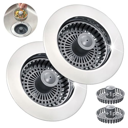 Kitchen Sink Stopper, 3 in 1 Pop Up Kitchen Sink Drain Strainer, with an Extra Basket Strainer, Sink Drain Stopper for US Standard 3-1/2 Inch, Brass Material Electroplate (Silver 2pcs) - color: Silver 2pcs