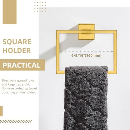 Angle Simple Hand Towel Holder Brushed Dark Gold, Square Towel Ring 7.09" | SUS304 Stainless Steel, Stationary Design for Bathroom Shower Kitchen Wall, Screws Mounted - color: Brushed Dark Gold